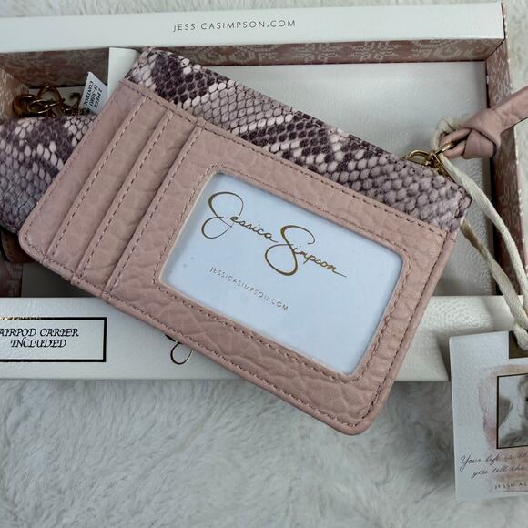 Jessica Simpson Wallet & AirPod Case Gift Set Pink Snake Print - Picture 3 of 7